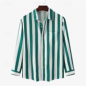 voordelige heren overhemd met knopen-Voor heren Overhemd Zomer overhemd Normaal shirt Strand hemd Overhemd met knopen Gestreepte shirts Zwart Geel Lichtgroen Blozend Roze Koningsblauw Lange mouw Gestreept Revers Vakantie Hawaii