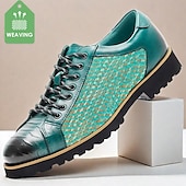 billiga Premium sneakers i läder-gröna vävda lädersneakers för män med snörningsdesign - snygga och bekväma för vardagskläder