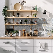 baratos Adesivos de Parede-Adesivos de azulejo estilo marroquino 24 peças, decalques de parede de PVC com película de cristal espessada, à prova d&#039;água &amp;Decoração de parede de azulejo retrô removível e à prova de óleo para
