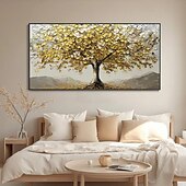 preiswerte Blumen-/Botanische Gemälde-großes 3D goldenes Baum Leinwand Ölgemälde handgemachte Herbst Natur Landschaft Malerei handgemachte Wand Kunst botanische Messer Malerei leichter Luxus für Wohnzimmer Dekor