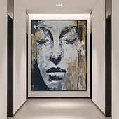 preiswerte Abstrakte Gemälde-handgemaltes abstraktes Pattle Knife Frauengesicht Ölgemälde Wandkunst weibliche Figur Wandkunst Gold- und Weißgemälde handgemachte Wandkunst Frauenkunst Ölgemälde für Wandkunst moderne Wohnkunst