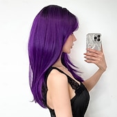 cheap Synthetic Trendy Wigs-Synthetic Wig Uniforms Career Costumes Princess Straight kinky Straight Middle Part Layered Haircut Machine Made Wig 22 inch Bright Purple Synthetic Hair Women's Cosplay Party Fashion Purple