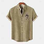 economico Classico-Per uomo Camicia camicia di lino Camicia da spiaggia Camicia hawaiana Albero di cocco Esterno Da mare Blu marino Blu Verde Kaki Maniche corte Collo ripiegabile Estate Abbigliamento