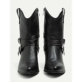 levne Cowboy &amp; Western Boots-dámské černé westernové kotníkové kovbojské boty s detaily přezek pro módu i běžné nošení