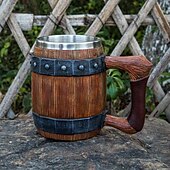 cheap Medieval-1pc Antique Viking Beer Mug - Wooden Barrel Cup with Stainless Steel Liner - Perfect Gift for Beer Lovers