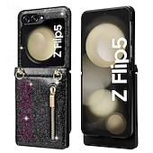 お買い得  サムスン用ケース-電話 ケース 用途 サムスンのギャラクシー Zフリップ7 Zフリップ6 Z Flip 5 Z Flip 4 Z Flip 3 フリップカバー ジッパ－ ストラップ付き ブリンブリングリッターシャイニー レトロ風 PC PUレザー
