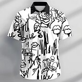 economico Modello di piante-Per uomo Graffiti Camicia Camicia con bottoni Manica corta Informale Da mare Giornaliero Estate Collo ripiegabile Camicie con colletto Abbottonare Stampa 3D Nero Bianco