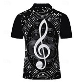 preiswerte Musik-Poloshirt für Herren-Musikfestival Herren Musik Poloshirts mit Reißverschluss Golfshirt Kurzarm Polo-Shirts Hemden mit Kragen Lässig Urlaubskleidung Festivalkleidung Party-Outfits 3D-Druck Viertelreißverschluss-Poloshirt