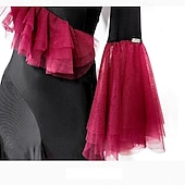 economico Sala da Ballo Standard-Ballroom Dance Dress Ruffles Pure Color Splicing Women's Performance Party Long Sleeve Polyester Mesh
