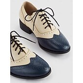 economico Scarpe oxford da donna-Per donna Oxford Retrò Scarpe Bullock Esterno Ufficio Giornaliero Motivo cashemire Color Block Lacci Quadrato Punta tonda Vintage Classico PU Con lacci intrecciali Bianco/blu