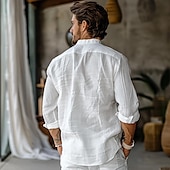 baratos Camisas Elite Masculinas-Homens Branco Manga Longa Gola Dobrada Verão Primavera &amp; Outono Roupa