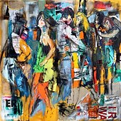 お買い得  人物画-大きな抽象キャンバス画、大きな手作りの壁アート、具象画、カラフルな壁アート、抽象人物油絵、手作りのポップアート油絵、プリントコラージュアート油絵