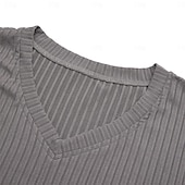 preiswerte Geripptes Strick-T-Shirt-Herren T Shirt Geripptes Strick-T-Shirt T-Shirt Kurze Ärmel V Ausschnitt Sommer Einfach Grubenstreifen Mode Designer Basic Knöpfe Urlaub Straße Ausgehen Schwarz Weiß Marinenblau Top T-Shirt für Herren