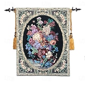 billige Jacquard vevde gobeliner-jacquard vevd billedvev gobelin aubusson veggkunst hengende stor billedvev reproduksjonsvevstol bomullsvev kongelige roser belgisk billedvev (uten dusker og stang)