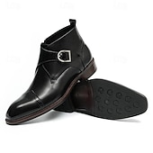 cheap Premium Leather Boots-Men&#039;s Premium Leather Buckle Ankle Boots - 100% Cowhide Zipper and Brogue Detailing for Formal and Casual Wear