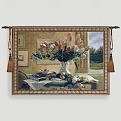 baratos Tapeçarias tecidas em jacquard-tapeçaria tecida jacquard gobelin aubusson arte de parede pendurada grande tapeçaria reprodução tear tecido de algodão tulipas em um vaso tapeçaria belga (sem borlas e haste)