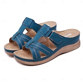 billiga Avslappnade sandaler-svarta slip-on-sandaler för kvinnor med utskuren design och bekväm sula för sommar- och fritidskläder
