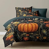 baratos Conjuntos de capa de edredão-Conjunto de capa de edredom de abóbora de outono de Halloween – inclui capa de edredom e fronhas – design festivo e aconchegante – tecido macio e confortável – perfeito para decoração de casa de Halloween e outono