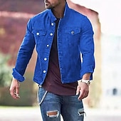preiswerte Herrenjacken &amp; Herrenmäntel-Herren Leichte Jacke Trucker Jacke Sommerjacke Hemdjacke Urlaub Täglich Tasche Frühling &amp; Herbst Einfach Mode Klassisch Revers Regulär Schwarz Weiß Rot Marineblau Blau Jacken