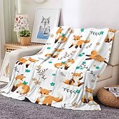 cheap Blankets &amp; Throws-Autumn Animal Flannel Blanket - Soft and Cozy Fabric - Warm and Comfortable Design - Perfect for Fall Home Decor and Snuggling - Ideal for Sofa or Bed