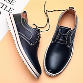 baratos Casual-sapatos masculinos casuais azul marinho - elegantes oxfords de couro com cordões e sola branca para negócios e uso diário