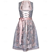 economico Dirndl-Carnevale Birra Oktoberfest Costume Vestito Dirndl Abiti tradizionali Cameriera Bavarese Tedesco Monaco di Baviera Prati Per donna Panno in stile tradizionale