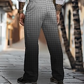 baratos Solto-Homens Houndstooth Social Cintura Média Business casual Formal Dia a Dia Zíper Bolsos Calças de perna reta Verão Primavera Outono Impressão 3D Cinzento