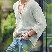economico magliette di base-Per uomo Maglietta Maglietta a Maglia Camicia a Maniche Lunghe Manica Lunga Scollo a V Primavera &amp; Autunno Semplice Moda Designer Essenziale Lavoro a maglia Vacanza Streetwear Uscire Nero Blu marino
