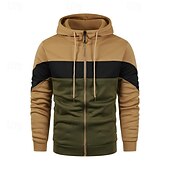 economico felpe con cappuccio da uomo di base-Per uomo Felpa con cappuccio a zip intera Felpa con cappuccio e zip Bianco Rosso Blu Cachi Con Cappuccio Blocco di colori Con zip Patchwork Sport &amp; Outdoor Quotidiano Ferie Poliestere Streetwear