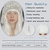 economico Parrucche da festa-parrucca con frangia lunga naturale ondulata parrucche sintetiche per donne 26 pollici di lunghezza parrucche in fibra resistenti al calore per uso in festa cosplay parrucche di carnevale