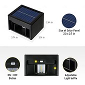 abordables Iluminación para pared exterior-Luces de pared solares exteriores a prueba de agua luces LED alimentadas por solar viga ajustable de arriba hacia abajo al aire libre a prueba de agua para porche patio jardín muro de contención