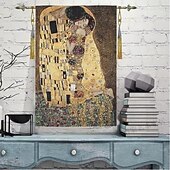 olcso Jacquard szőtt kárpitok-jacquard szőtt gobelin gobelin aubusson fali függöny klimt a szerető szövőszék pamut szövés nappali hálószoba dekoráció (bot és bojt nélkül)