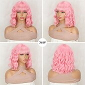 economico Parrucche da festa-Parrucche Corte con Frangia Parrucche Corte per Donne Parrucca Sintetica Ondulata Lunghezza Spalla per Halloween feste Cosplay