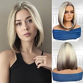 abordables Perruques synthétiques à dentelle-Perruque en dentelle synthétique Droit Style 14 pouce Ombre Blond Marron Foncé Doré Bob Coupe Carré Ouverte Perruque Femme Perruque Brun / Blanc