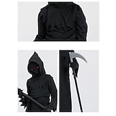 baratos Fantasias Infantis-Esqueleto Caveira Fantasma Ceifador Capa Traje Cosplay manto com capuz Crianças Para Meninos Traje Assustador Espetáculo dia das Bruxas Mascarilha Carnaval Baile de Máscaras Fantasia de Carnaval Fácil