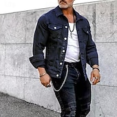 preiswerte Herrenjacken &amp; Herrenmäntel-Herren Leichte Jacke Trucker Jacke Sommerjacke Hemdjacke Urlaub Täglich Tasche Frühling &amp; Herbst Einfach Mode Klassisch Revers Regulär Schwarz Weiß Rot Marineblau Blau Jacken