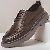 baratos Semi-formal-sapatos masculinos de couro marrom brogue oxford - sapatos elegantes e duráveis com cadarços e sola robusta para uso formal e casual