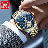 baratos Relógio Automático-nova marca olevs moda masculina europeia tendência relógio de negócios calendário luminoso indicação de 24 horas semana relógio mecânico multifuncional pulseira de aço à prova d&#039;água esportes relógio