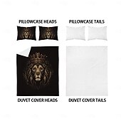 abordables Ensembles de housse de couette-ensemble de housse de couette lion - comprend une housse de couette et des taies d&#039;oreiller - motif lion majestueux - tissu doux et confortable - parfait pour ajouter une touche audacieuse et royale à la décoration de votre chambre