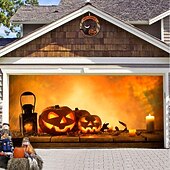 Halloween Door Decorations Halloween Garage Door Cover Pumpkins Jack O Lantern Outdoor Banner Ghost Bats Large Backdrop Decoration for Holiday Out door Decorations Door Home Wall Decorations 45