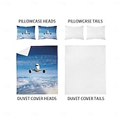preiswerte Bettbezug-Sets-Bettbezug-Set mit Flugzeug, Himmel, Sonnenuntergang, Landebahn – enthält Bettbezug und Kissenbezüge – atemberaubendes Flugzeug- und Sonnenuntergangsdesign – weicher und bequemer Stoff