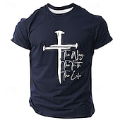 cheap Faith T shirts-Men&#039;s Cross Christian T Shirt Short Sleeve T shirt 3D Print Crew Neck Shirt Retro Vintage Casual Street Casual Bar Black White Blue Spring &amp; Summer Clothing Apparel S M L XL 2XL 3XL