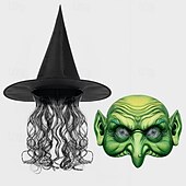 levne Masky-Sady příslušenství k kostýmu čarodějnice klobouk a maska pro dospělé ženy děsivý kostým na Halloween snadný karnevalový kostým na Walpurgis Night