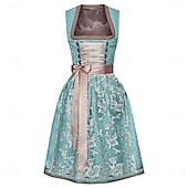 economico Dirndl-Carnevale Birra Oktoberfest Costume Vestito Dirndl Abiti tradizionali Cameriera Bavarese Tedesco Monaco di Baviera Prati Per donna Panno in stile tradizionale