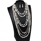cheap Jewelry Sets-Bridal Jewelry Sets 1 set Pearl 1 Necklace Earrings Women&#039;s Elegant Vintage Cute Layered Precious Oval Jewelry Set For Wedding Party