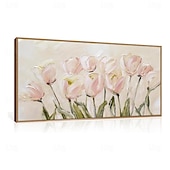 お買い得  花/植物画-手作りの油絵キャンバス壁アート装飾モダンな抽象ピンクのユリの花リビングルームホームデコレーションロールフレームなし未延伸絵画