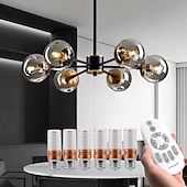 abordables Suspension-Lustres LED 6/8/12 lumières sphériques en verre en option, lustre à gradation continue, luminaires de lustre médiéval, plafonniers noirs et dorés adaptés aux salons, cuisines, salles à manger,