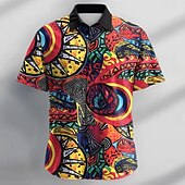 Men's Psychedelic Shirt Summer Hawaiian Shirt Button Up Shirt Short Sleeve Shirt Turndown Collared Shirts Casual Vacation Party Evening Wear Daily Black S M L 5