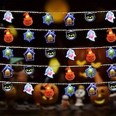 billige Halloween lys-1 stk halloween lysstreng 2m10leds skjelett gresskar hvit spøkelse edderkopp streng lys opplyste spøkelser vanntett utendørs hage terrasse krans lampe for halloween festival atmosfære lys fest dekorasjon