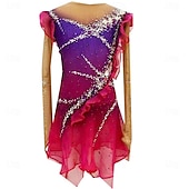 Figure Skating Dress Women's Ice Skating Skirt Dress Red Thumbhole Open Back Spandex High Elasticity Professional Competition Skating Wear Thermal Warm Classic Crystal / Rhinestone Long Sleeve Ice4